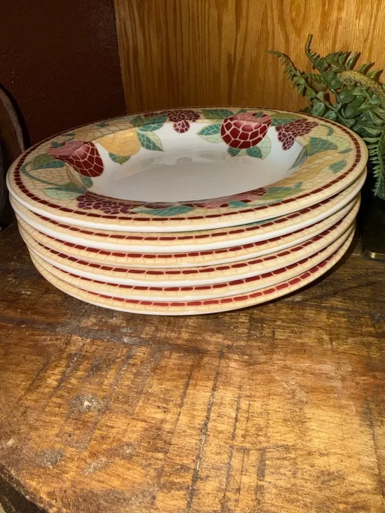 Pier 1 Set Of 6 Mosaic Fruit Earthenware Soup Bowls, Multicolor, Dishwasher Safe - Picture 2 of 5